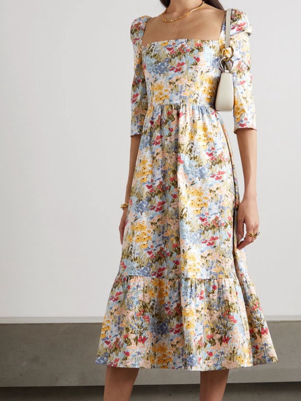 Reformation Cyprus Midi Dress in Countryside Floral Square-Neck Summer Wedding 6 - Picture 4 of 16